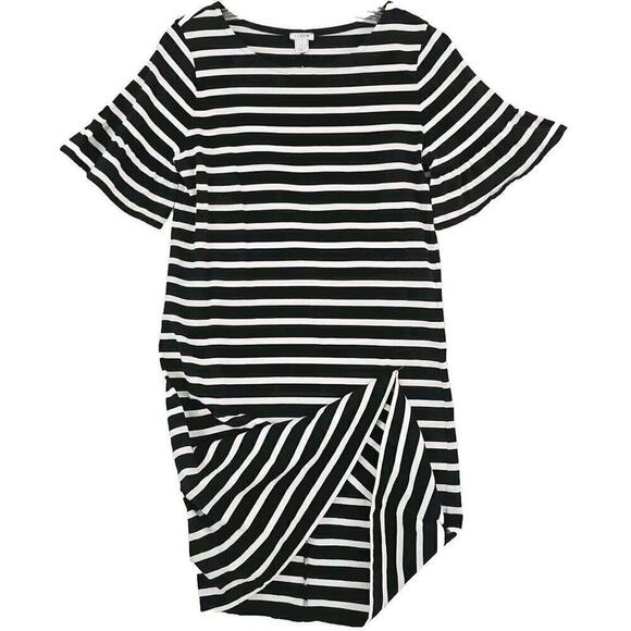 J. Crew ~Woman Size M~ Black/White Striped Knit Bell Sleeve Shift Dress Casual. - Picture 8 of 9